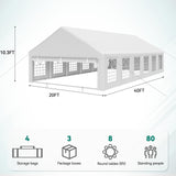 YITAHOME 20x40 ft Party Tent Outdoor Wedding Event Shelters Heavy Duty Upgraded Galvanized Canopy with Large White Roof, Removable Sidewalls & 4 Storage Bags YITAHOME