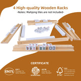 Offelec Wooden Mahjong Racks, Set of 4 Trays for Mahjong Game, Premium Holders for Mahjong, Mexican Train, Dominoes and More Game Stands (Includes Magnetically Attached Mahjong Pushers) Offelec