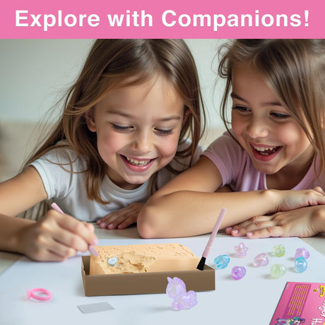 EDUMAN Unicorn Scavenger Hunt Dig Kit - Treasure Dig Kit Interactive Arts & Crafts, STEM Educational Toy with Clue Cards, Gemstone Dig Kits & DIY Jewelry Making Kits for Kids 6+, Ideal Gift for Girls EDUMAN
