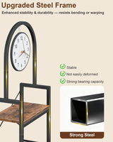 HIGDBFE Bookshelf, 4 Tier Arched Bookshelf with Built-in Clock, 68.2" Tall Narrow Bookcase, Modern Standing Book Shelf for Living Room, Bedroom, Home Office, Rustic Brown HIGDBFE