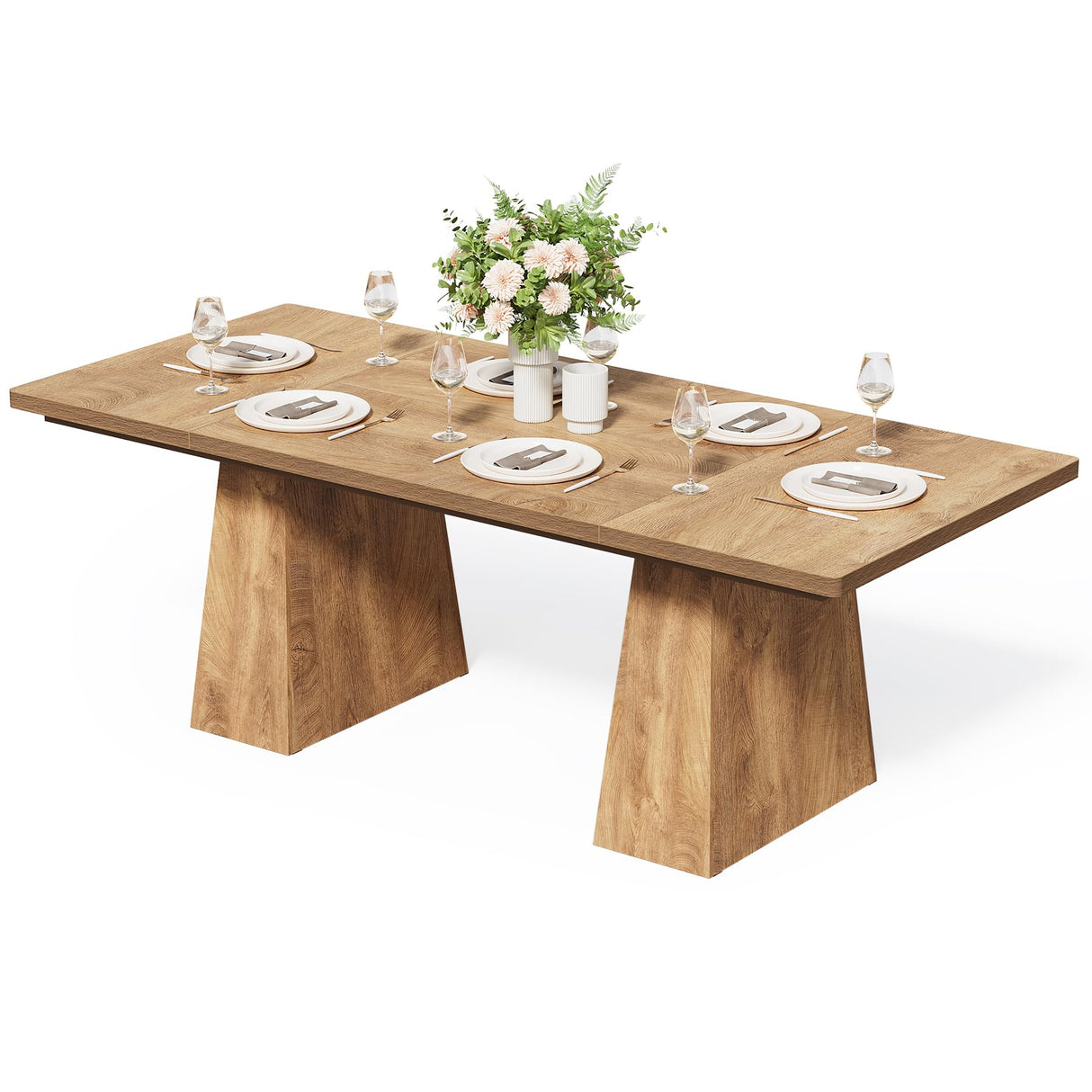 LITTLE TREE Dining Table for 6 People, Wooden Table, Rectangle Furniture with Heavy Duty Legs, Modern Kitchen Table for Home, Dining Room, Oak LITTLE TREE