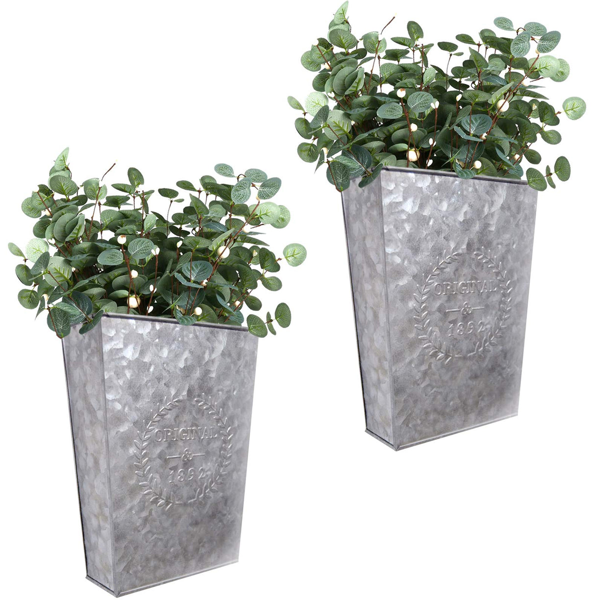 LESEN Galvanized Metal Wall Planter,Farmhouse Wall Decor Hanging Wall Vase Pocket Planters Flowers Holder Country Rustic Home Wall Decor,Set of 2 LESEN