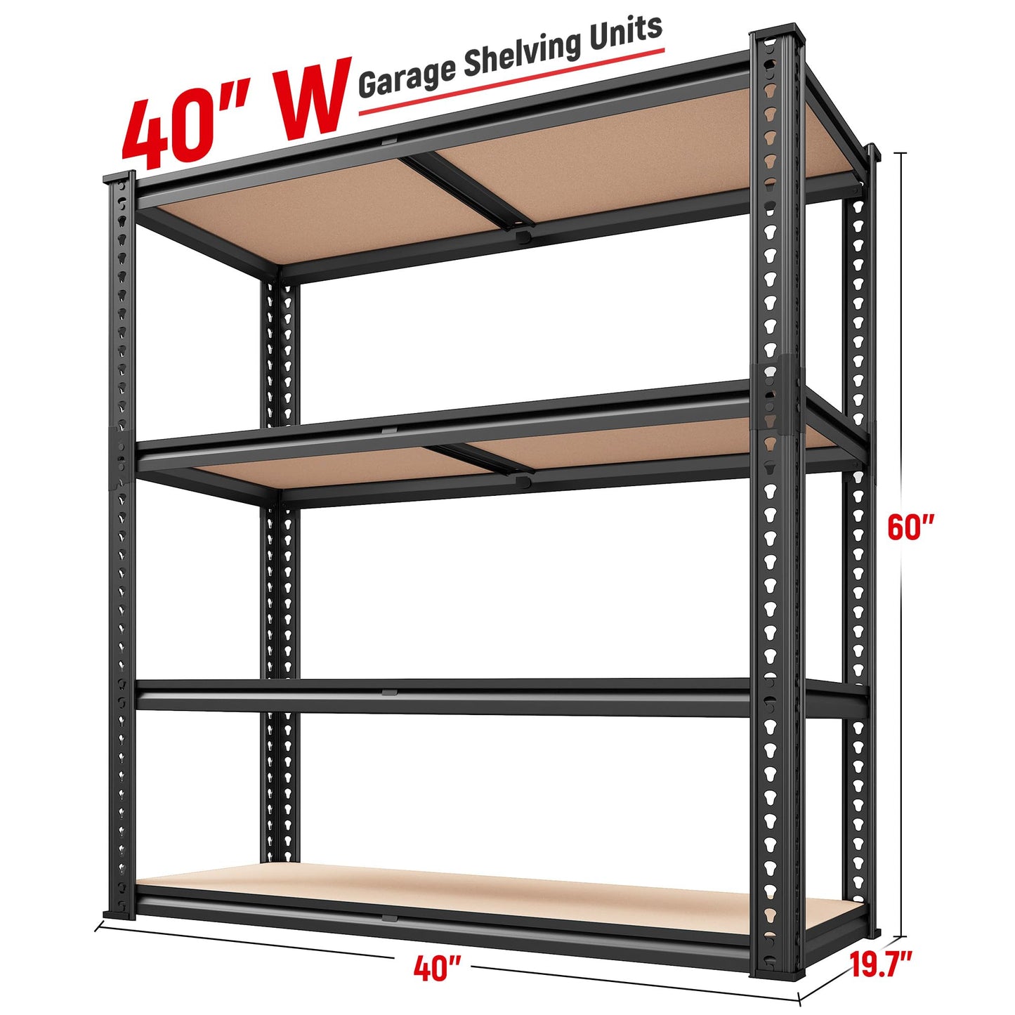 REIBII 40" W Garage Shelving Storage Shelves Heavy Duty Shelving 2000LBS Adjustable Metal Shelves for Garage Shelves 4 Tier Storage Rack Closet Shelving Pantry Shelves Utility Shelf,40" W*20''D*60''H