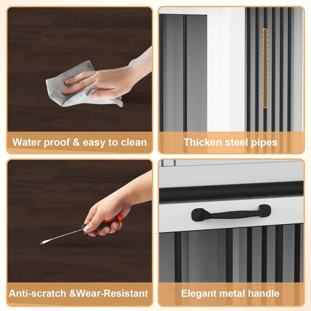 RQZ Double Dog Crate Furniture for 2 Dogs Heavy Duty Wood Dog Cage Table with 2 Sliding Doors and Removable Divider Large Wooden Dog Kennel Indoor for Medium Large Dogs (46.4" L x 23.4" W x 35.0" H) RQZ