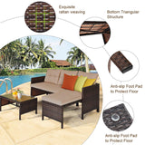 DORTALA 3 Piece Wicker Patio Furniture Set, PE Rattan Outdoor Sectional Sofa Conversation Set with Loveseat, Lounge and Tempered Glass Coffee Table for Garden Lawn Deck (Brown) DORTALA