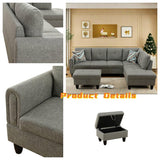 FONTOI L Shaped Sectional Couch with Otttoman, 97" Sectional Sofa for Living Room Flannel Modular Couches with Cup Holders for Bedroom, Apartments, Grey FONTOI