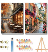 2 Pack Framed Paint by Numbers Kit for Adults - with Wooden Easel, Landscape Paint by Numbers Kit for Adults Framed, DIY Streetscape Paint by Numbers with Frame for Home Wall Decor 8x12 Inch askkqtx