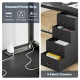 Tioutbot U Shaped Desk with Power Outlets & LED Lights, 79" Reversible L Shaped Desk with Drawers, Corner Computer Office with Monitor Stand & Storage Shelves 4 Drawers Black Tioutbot