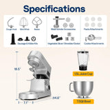 VIVOHOME 9 in 1 Multifunctional Stand Mixer with Fermentation, 6 Speed 7.5 Quart Kitchen Electric Food Mixer with Timer, Meat Grinder, Juice Blender, Vegetable Slicer, Pasta and Cookie Maker, Silver VIVOHOME
