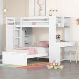 Loft Bed with Desk and Wardrobe Twin Over Twin Loft Bunk Beds Frame with Storage Drawers and Bookcase Wood All in One Beds for Kids Boys Girls Teens, White Bellemave
