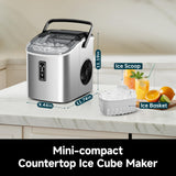 EUHOMY Ice Maker Countertop, 9 Cubes Ready in 6 Mins, 26lbs/24H, Self-Cleaning, Portable Ice Maker Machine with Carry Handle, Basket and Scoop, 2 Sizes of Bullet Ice for Home, Kitchen, Office EUHOMY