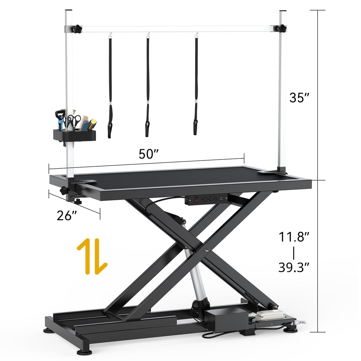 DWVO 50'' Electric Dog Grooming Table Heavy Duty Adjustable Pet Grooming Table Grooming Arm Anti-Slip Top Tool Organizer Professional Dog Grooming Station (Black, 50inch) DWVO