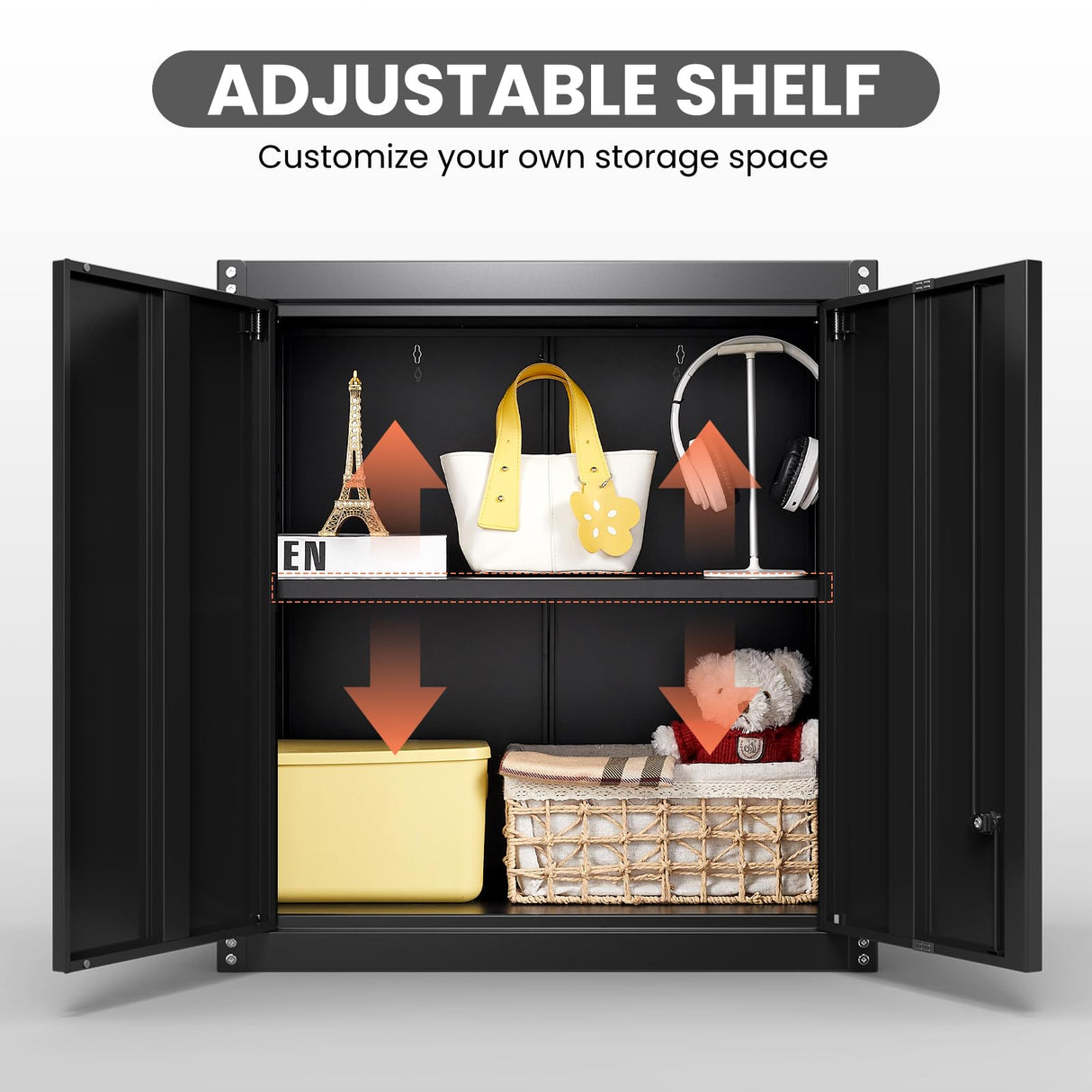 IRONFFICE Metal Wall Storage Cabinet,Steel Garage Hanging Cabinet,Black Cabinets for Storage Wall,Locking Wall Cabinet Small for Home Office,Kitchen IRONFFICE