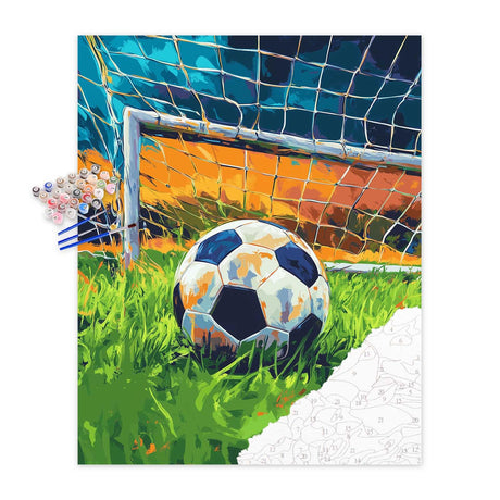 Soccer Paint by Numbers Kit for Adults, Paint by Number Soccer Ball, Soccer Ball in Goal Wall Art, Balls Sports Home Wall Decor - Soccer Court Green Grass Landscape(16x20inch) zouewit