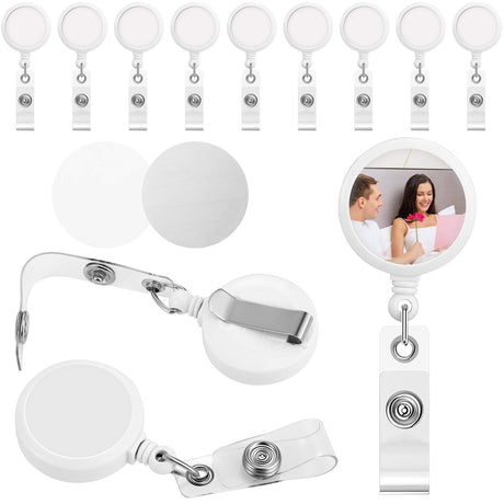 12 Pieces Sublimation Retractable Badge Holder with Belt Clip, Blank Nurse ID Badge Reels for Office Worker Doctor Nurse, Key Card Name Tag Holder for Sublimation Personalize Photo (White) Zonon