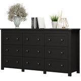 Dresser for Bedroom with 9 Drawers, Farmhouse Wood Chest of Drawers, Wide TV Stand Closet Storage Furniture with Metal Handle, Modern Clothes Organizer for Hallway, Living Room, Entryway, Black Xixini