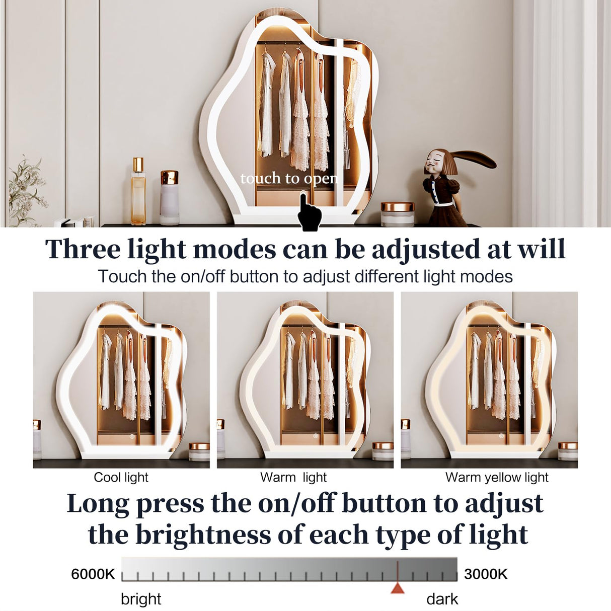 Ieejdn Black Vanity Desk with Mirror and Lights,Small Makeup Vanity with 5 Drawers，Modern Makeup Table with Adjustable Cabinet for Bedroom,Makeup Room Ieejdn