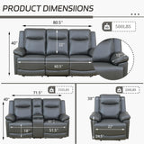Air Leather Power Recliner Sofa Set with LED, Reclining Living Room Furniture Sets, Power Recliner Couch Set with USB Ports for House/Home Theater (Dark Grey, Sofa+Loveseat+Chair) AYCP Furniture