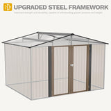 DWVO 10x8FT Outdoor Storage Shed, Spacious Metal Tool Shed with Lockable Doors & Ventilation for Patio, Lawn, and Backyard, Ideal for Storing Garden Equipment, Lawnmowers, and Bicycles, Brown DWVO