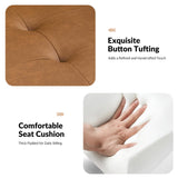 HULALA HOME Mid-Century Modern Faux Leather Loveseat Sofa with Movable Backrest Cushions, Button-Tufted 2-Seater Sofa with Wooden Legs, Small Love Seat Accent Couch for Living Bedroom, Camel HULALA HOME