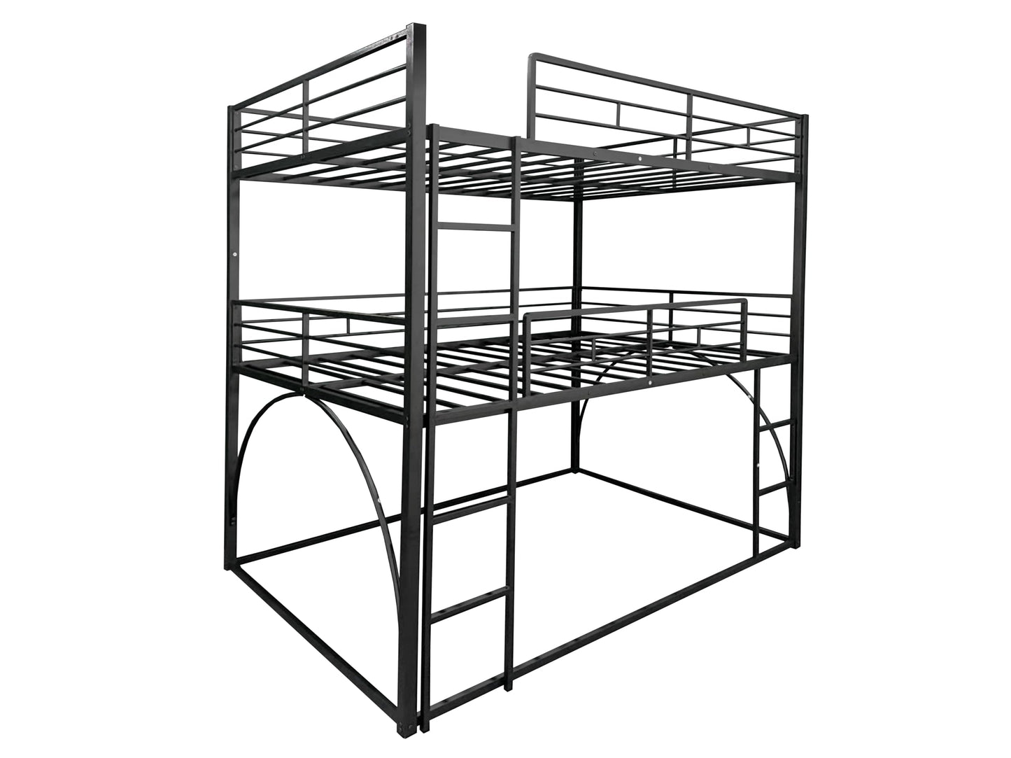 UOCFYK Metal Triple Bunk Bed with Built-in Ladder, Full Over Full Over Full Bunkbeds with Full-Length Guardrail for Kids/Teen/Adults, No Box Spring Needed, Easy Assembly, Black