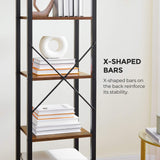 VASAGLE 5-Tier Tall Bookshelf, Narrow Bookcase with Steel Frame, Skinny Book Shelf for Living Room, Home Office, Study, 11.8 x 15.6 x 60.6 Inches, Industrial Style, Rustic Brown and Black ULLS100B01 VASAGLE