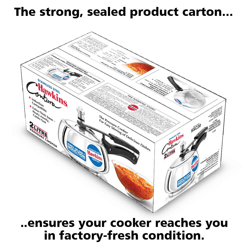 Hawkins 2 Litre Contura Pressure Cooker, Stainless Steel Inner Lid Cooker, Handi Cooker, Induction Cooker, Small Cooker, Silver (SSC20) HAWKINS