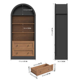 FINETONES 70" Tall Arched Bookcase with Drawers, 6-Tier Arched Cabinet with Open Display Shelves, Farmhouse Wooden Bookshelf Storage Cabinet for Living Room, Home Office (Black/Brown) FINETONES