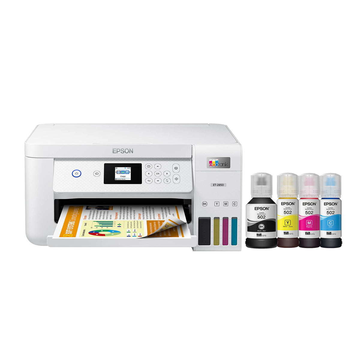 Epson EcoTank ET-2850 Wireless Color All-in-One Cartridge-Free Supertank Printer with Scan, Copy and Auto 2-Sided Printing – The Perfect Family Printer - White (Renewed) Epson