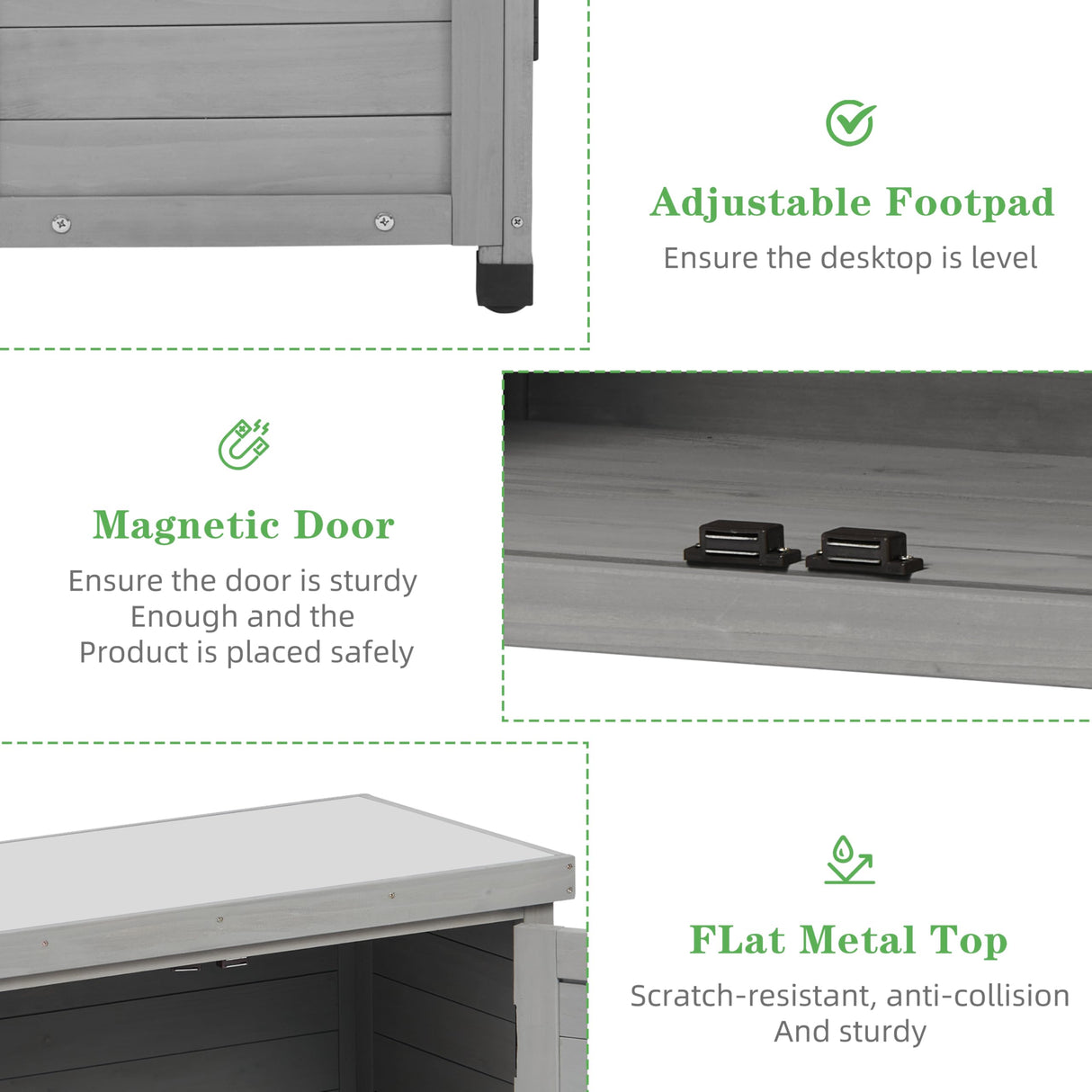 Outdoor Potting Bench with Storage Cabinet and Metal Top, Wood Workstation for Outdoor Patio, Garden (Classic Grey, 31x17x36‘’) Wood-Natrl