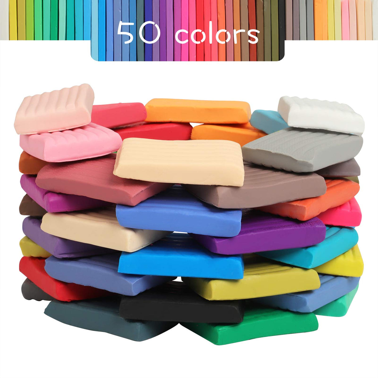 Polymer Clay 50 Colors, Modeling Clay for Kids DIY Starter Kits, Oven Baked Model Clay, Non-Sticky Molding Clay with Sculpting Tools, Gift for Children and Artists (50 Colors A) Aestd-ST