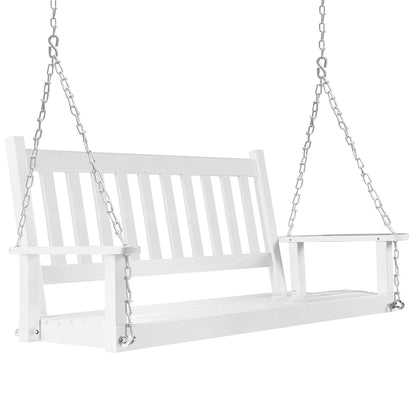 MUPATER Outdoor Patio Hanging Wooden Porch Swing 4FT with Chains, 2-Person Heavy Duty Swing Bench for Garden and Backyard, White - WoodArtSupply