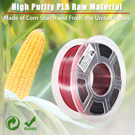 LOCYFENS PLA Filament 1.75mm, Silk PLA 3D Printer Filament, Dual Color Filament Black Red 2 in 1 Coextrusion 1.75 PLA Filament +/-0.02mm, 1kg/2.2lb LOCYFENS