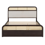 Ball & Cast Queen Wooden Platform Bed with Pull Out Trundle & Storage Drawers,Classic Bedframe W/Luxurious Padding Headboard,Rattan Accent,Modern Furniture for Bedroom Guest Room Apartment,Espresso Ball & Cast