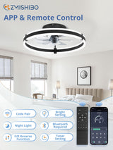ZMISHIBO Ceiling Fans with Lights and Remote, 19.7'' Low Profile Ceiling Fans, 3000-6000K Dimmable Modern Flush Mount LED Fan Light, 6 Wind Speeds, Black Fandelier Ceiling Fans with Lights for Bedroom ZMISHIBO