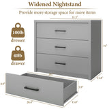 Zhiseek 3 Drawer Dresser for Bedroom, Wood Samll Chest of Drawers with Wide Storage Organizer, Mid-Century Modern Tall Nightstand for Closet, Entryway, Hallway, Grey Zhiseek