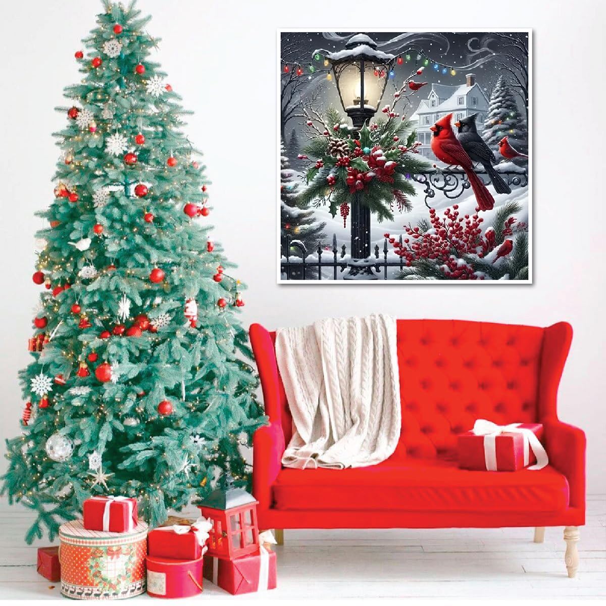 mjcakrn Christmas Diamond Art Kits for Adults - Cardinal Birds Diamond Painting Kits for Adults, 5D DIY Full Round Drill Paint with Diamonds Dots Gem Art Crafts Kits for Home Decor Gift 14x14inch mjcakrn