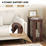 Giantex Narrow End Table, 2-Tier Side Table with Open Storage Shelf, Retro Wood Sofa Table Bedside Tables for Small Spaces, Slim Nightstand for Living Room, Bedroom, Easy Assembly, Walnut Giantex