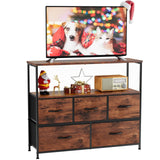 Sweetcrispy TV Stand for Bedroom, TV Dresser for 45 inches, Media Console Table, Entertainment Center with 5 Fabric Drawers Cabinet and Open Storage Shelf Furniture Cabinet for Living Room, Hallway Sweetcrispy