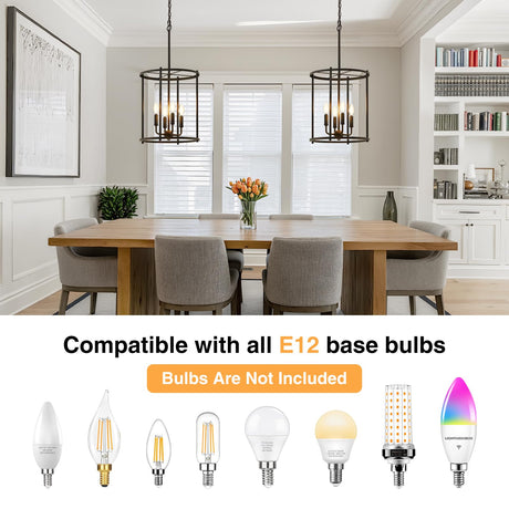 Luvkczc 4-Light Black Chandelier, Industrial Black Lantern Ceiling Light Fixtures with Rustic Metal Cage Adjustable Height Farmhouse Geometric Hanging Light for Kitchen Island, Dining Room, Entryway Luvkczc