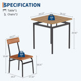 GarveeHome 3 Piece Dining Table Set, Wooden Kitchen Table Set with 2 PU Upholstered Chair, Industrial Metal Frame Dinette Set for Dining Room, Home Dinner, Party (Brown, 2 Chairs) GarveeHome