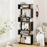 Tangkula 6-Tier S Shaped Bookcase, 64" Tall Modern Geometric Bookshelf with Anti-Tipping Kit, Home Office Freestanding Decorative Storage Display Shelf Room Divider for Living Room Study (1, Black) Tangkula
