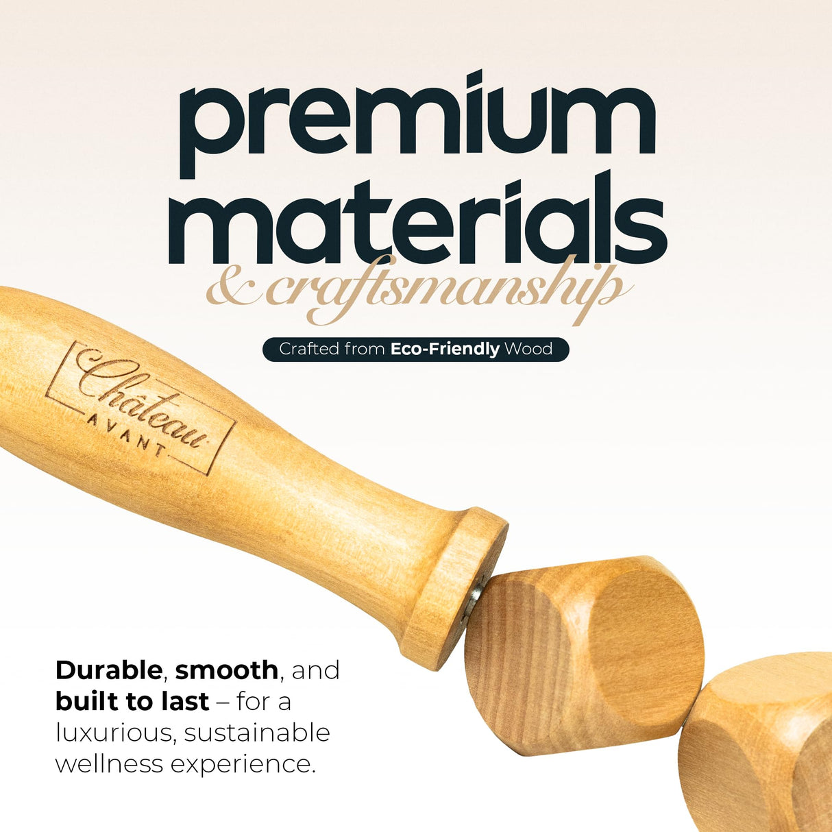 Château Avant Luxury Wooden Massage Tool Set, 5-Piece Lymphatic Drainage & Sculpting Kit – Cupper, Roller, Contouring Board, Scraper & Rope Roller Chateau Avant