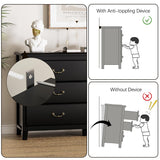 HOUROM Black Dresser for Bedroom, Modern Farmhouse Style 6 Drawer Double Dresser with Vintage Gold Antique Pulls, Dresser and Chest of Drawers, Hallway 6 Drawer Dresser, Antique Black HOUROM