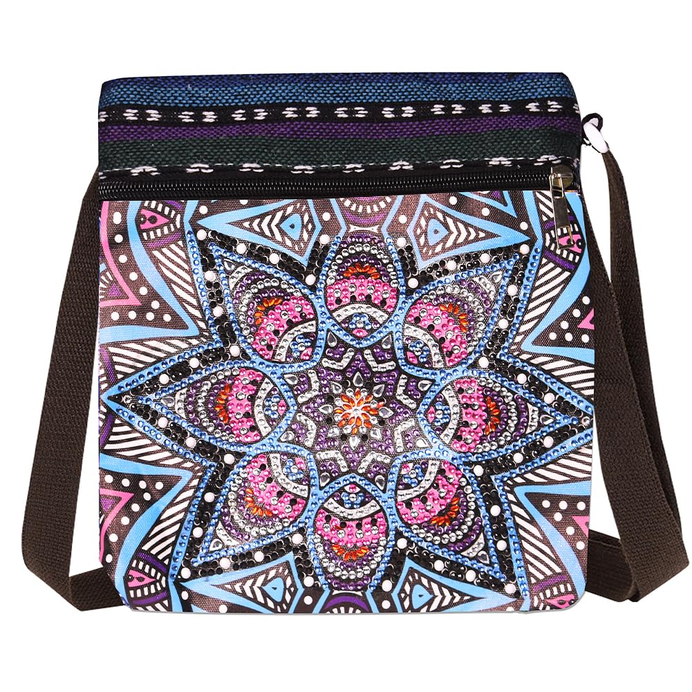 FRANDEK Special Shaped Diamonds Painting Handbag Butterfly Gem Painting Tote Bag Crystal Gems Art Canvas Bag Kaleidoscope DIY Rhinestone Cross Stitch Shopping Bags Mystic Rose for Woman Home Organize FRANDEK