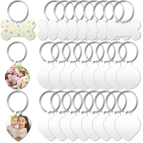 Frienda 24 Pieces Dog Tags Sublimation Dog Tags Blank Bone-Shape Pet Dog Tag Aluminum Double Sided Pet ID Tag with 24 Pieces Key Ring for Dogs and Cats Frienda