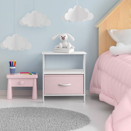 Sorbus 1 Drawer Shelf Storage Nightstand - Kids Bedside Furniture End Table Night Stand with Steel Frame Wood Top & Easy Pull Fabric Bins. Dresser & Chest for Home Bedroom Accessories Office & College Sorbus
