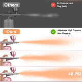 Airbrush Kit with Compressor - 48PSI High-Pressure, Non-Clogging Air Brush Set Cordless Rechargeable with 0.3mm Nozzle and Cleaning Brush for Nail Art, Makeup, Painting, and Cake Decorating LOISVI