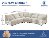 5-Seater Sectional Couch, 102" L-Shaped Corner Sofa, Oversized Corduroy Cloud Couch with 2-Layer Cushions for Living Room, Aparment (White) SUNWAVE