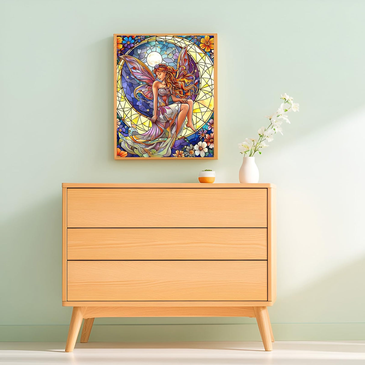 ZUVRDIAI Stained Glass Moon Woman Art Paint by Numbers Kits 16x20 Inch Canvas Moon Fairy Crescent Flowers Stars DIY Oil Painting for Adults Beginner with Brushes Acrylic Paints Drawings(No Frame) ZUVRDIAI